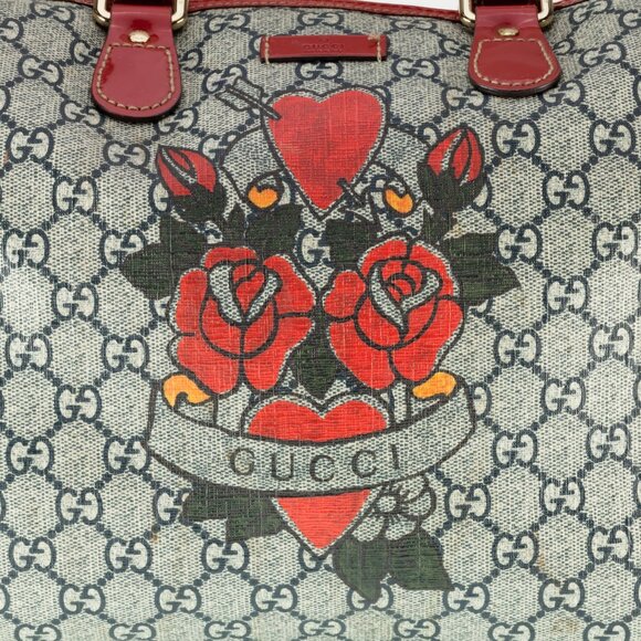 Gucci Coated Canvas Boston Tattoo Rose Heart Bag Limited Edition w/ Charm - Picture 3 of 9